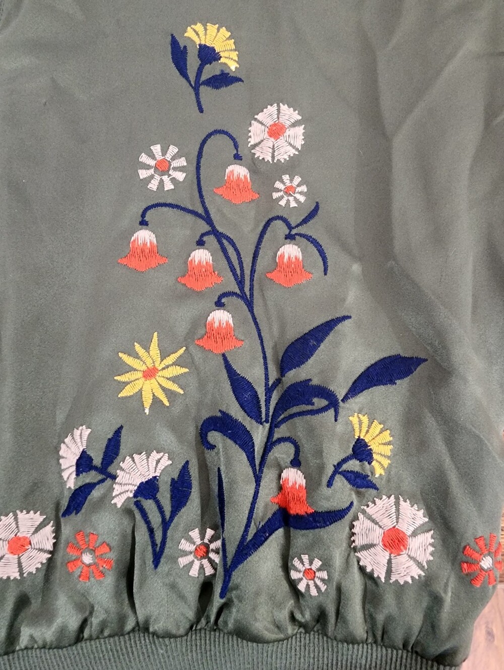 Olive Embroidered Floral Bomber Jacket - Women - Picture 7 of 7